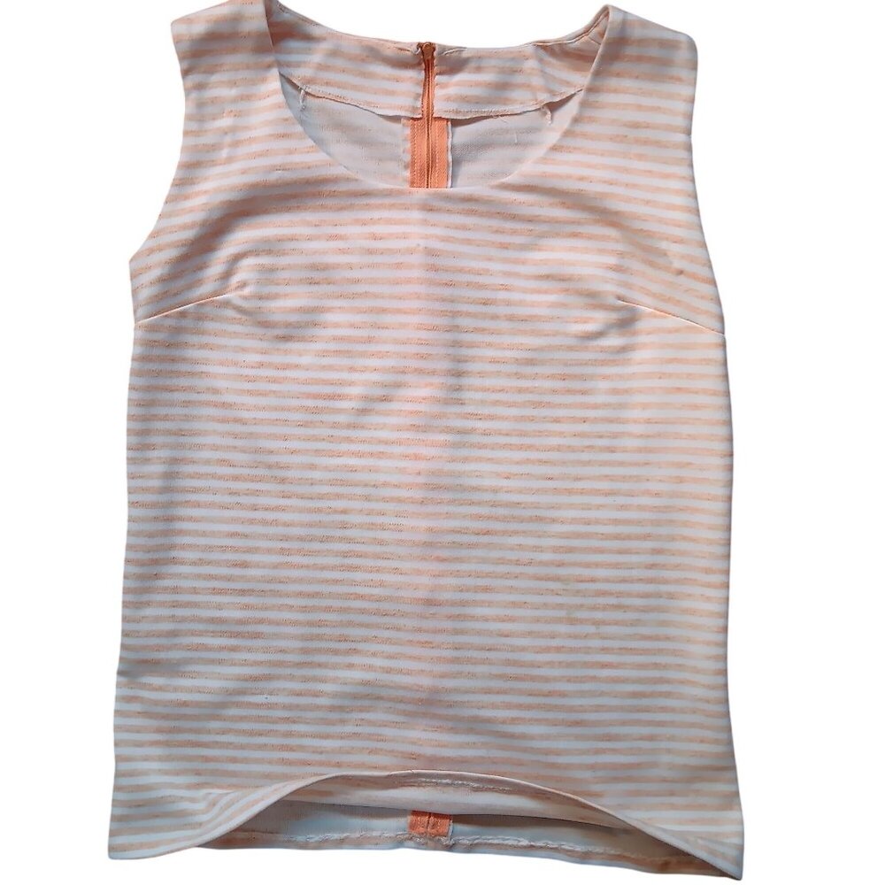 True Vintage Women's Medium Blouse 1970s Pink Stripe Top Zipback Peach granny